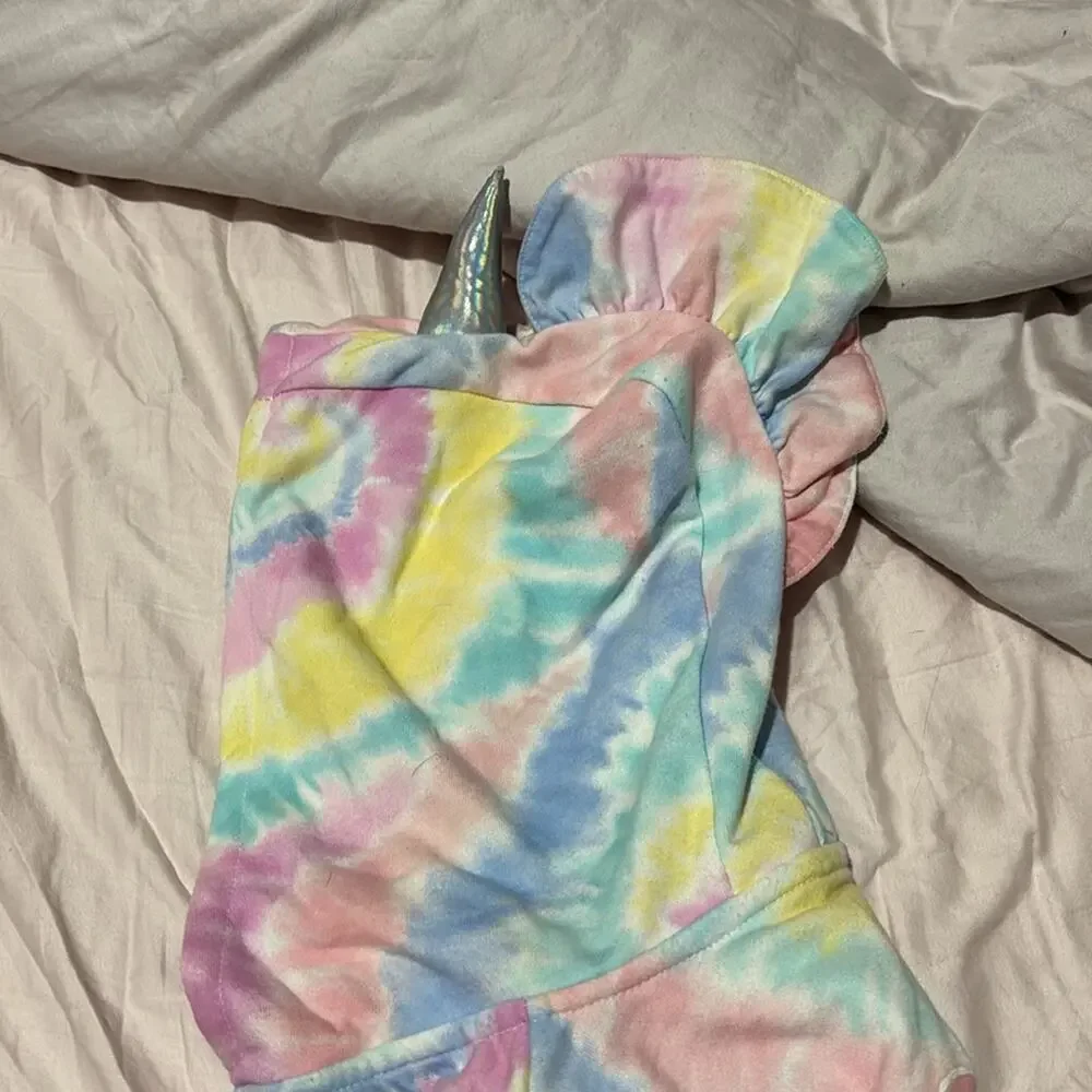 365 kids 7 Colorful Tie-Dye Kids unicorn Hoodie full front zip euc